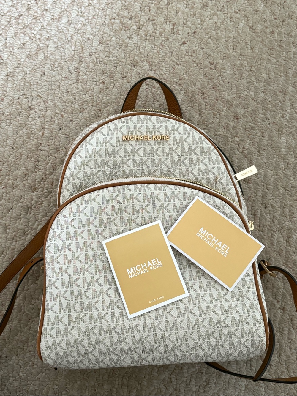 Michael Kors Cream & Brown MK Signature Mini Backpack